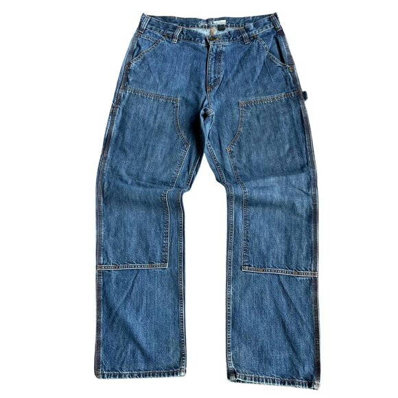 Carhartt Men's Loose Fit Double-Front Utility Logger Jeans in washed blue denim